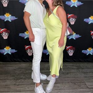 Satin-Like Midi Dress in Lime Green